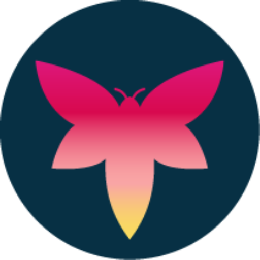 dark blue circle with pink firefly image inside it Firefly Productions Devon commercial photographer logo